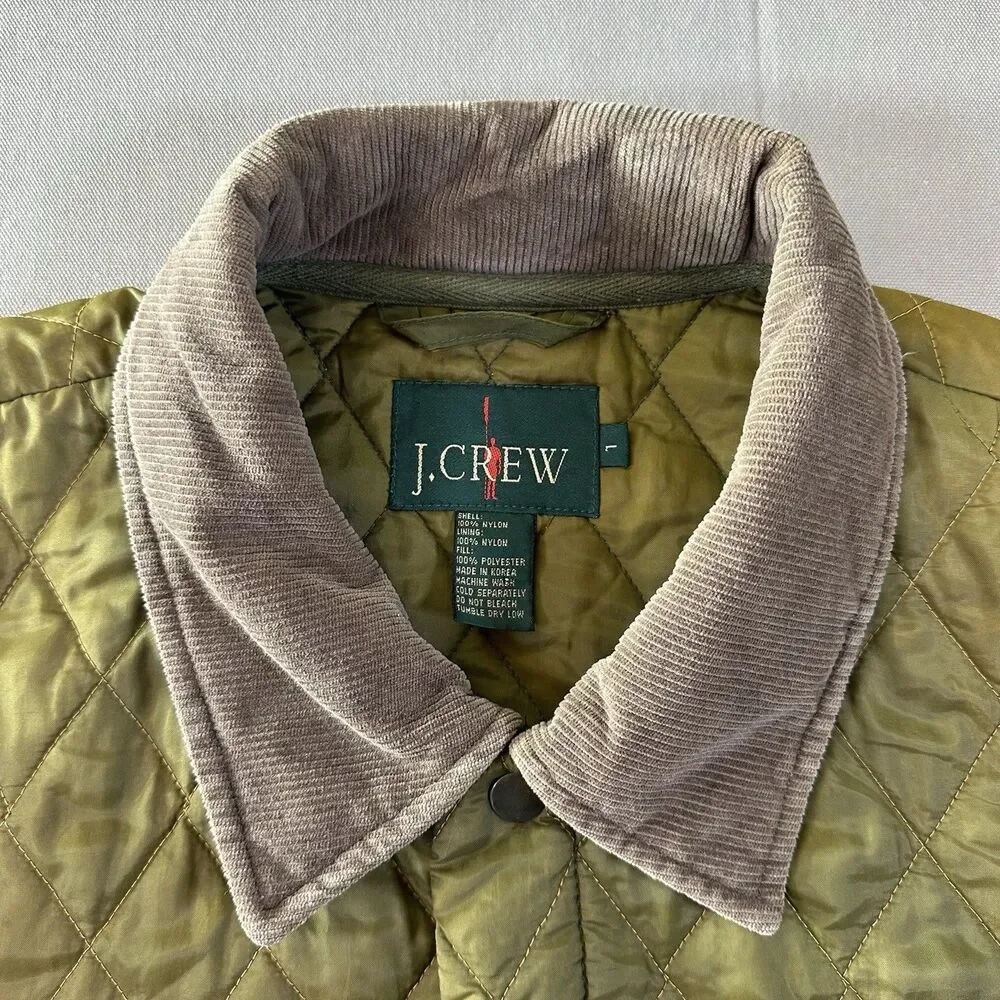 J.Crew Coat Mens Large Green Quilted Oarsman Vintage Corduroy Collar Chore Barn